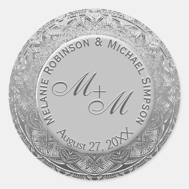 Anpassbares Monogramm-Silver-Wedding-Siegel Runder Aufkleber (Vorderseite)