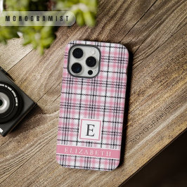 Anpassbares Rosa Weiß Schwarz Karomuster iPhone 15 Pro Max Hülle