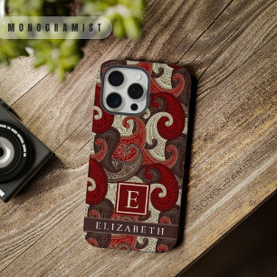 Anpassbares Rot Weiß Grau Braun Paisley-Muster iPhone 15 Pro Max Hülle