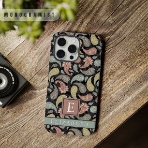 Anpassbares Schwarz Gelb Blau Rosa Paisley iPhone 15 Pro Max Hülle