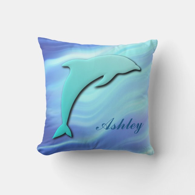 Anpassbares Springender Delfin 3D-Effekt-Monogramm Kissen (Vorderseite)