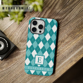 Anpassbares Teal Blau Grün Weiß Argyle-Muster iPhone 15 Pro Max Hülle