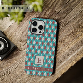 Anpassbares Türkis Blau Grün Grau Braun Argyle iPhone 15 Pro Max Hülle