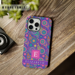 Anpassbares Violett Lila Blau Pink Paisley iPhone 15 Pro Max Hülle
