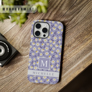 Anpassbares Violett Lila Weiß Blumenmuster iPhone 15 Pro Max Hülle