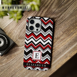 Anpassbares Weiß Schwarz Rot Grau Chevron-Muster iPhone 15 Pro Max Hülle