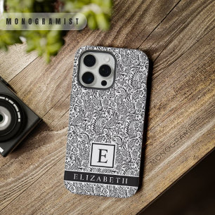 Anpassbares weißes und schwarzes Paisley-Muster iPhone 15 Pro Max Hülle