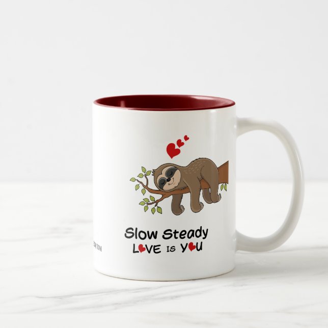 Anpassen Adorable Sloth HAPPY Valentine's Day Zweifarbige Tasse (Rechts)