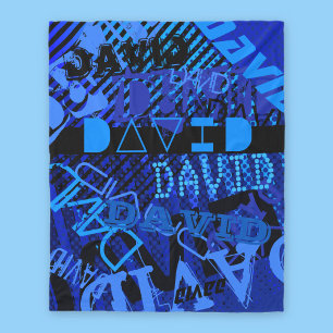 Anpassen beliebiger Name oder Wort   Blau und Schw Fleecedecke