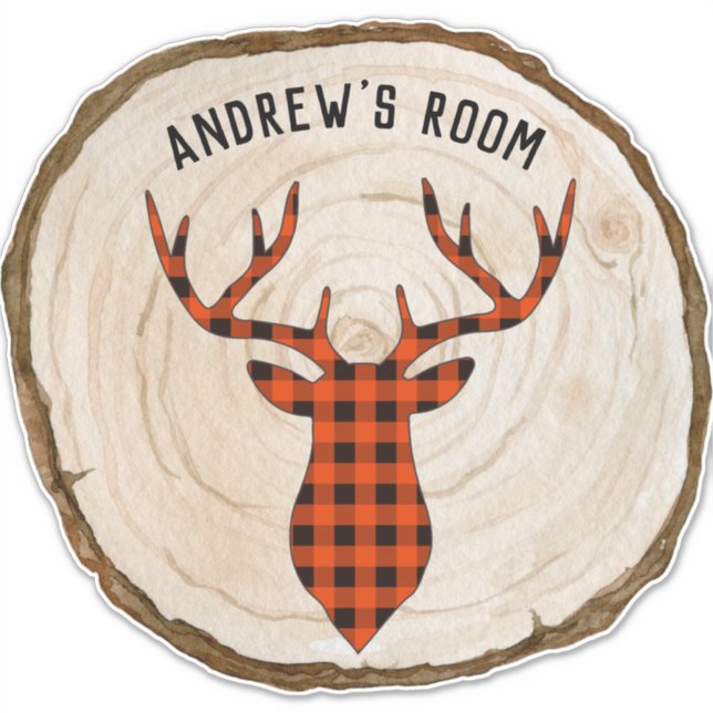 Anpassen Buffalo Kariert Buck Deer Wood Slice Boy' Aufkleber (Vorderseite)