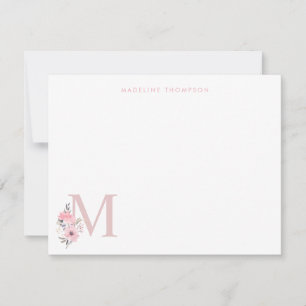 Anpassen der blush-rosa Blumenbuchstaben Monogramm Mitteilungskarte