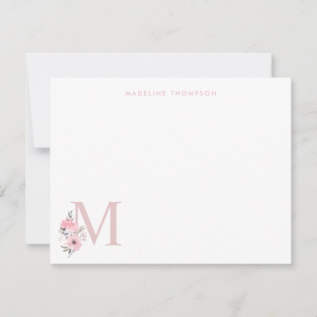 Anpassen der blush-rosa Blumenbuchstaben Monogramm Mitteilungskarte (Vorderseite)