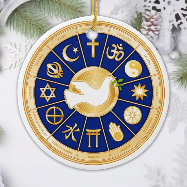 Anpassen der Dove of Peace Ornament (Gold icons of world faiths surround the Dove of Peace. )