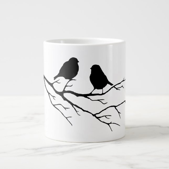 Anpassen der Farbe Zwei Vögel in Baumnatur Jumbo-Tasse (Vorderseite)