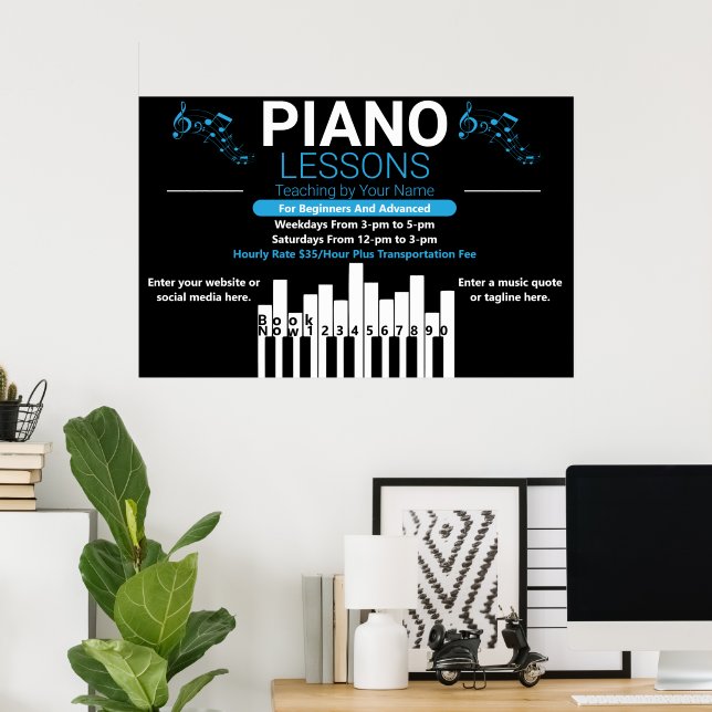 Anpassen der Klavierstunden Musiklehrer Yard Poster (Heimbüro)