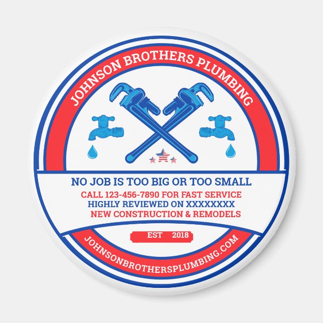 Anpassen der Unternehmenswerbung für Klempnerunter Magnet (Vorne)