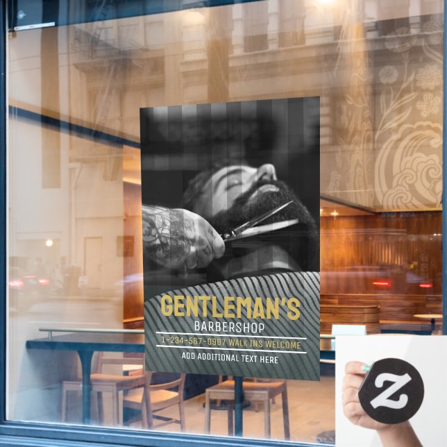 Anpassen des Barbershops Moderner Bart Man Graphic Fensteraufkleber (Café-Fenster)