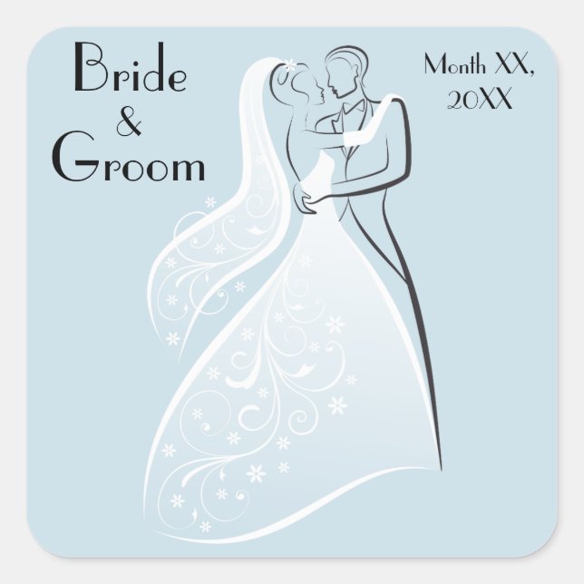 Anpassen des Blue Retro Wedding Dancers Coords Quadratischer Aufkleber (Vorderseite)