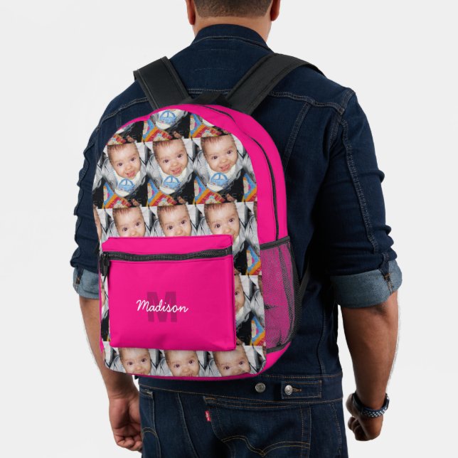 Anpassen des Foto-Musters in Monogramm, heißrosa Bedruckter Rucksack (Insitu (Modell))