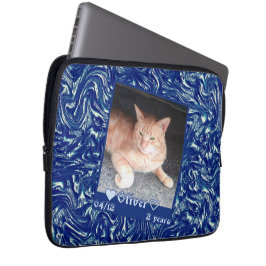 Anpassen des Frame Foto Katze auf dunkelblauer Tex Laptopschutzhülle