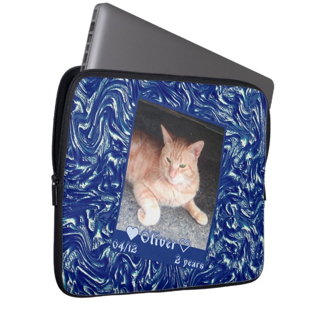 Anpassen des Frame Foto Katze auf dunkelblauer Tex Laptopschutzhülle (Vorne Rechts)