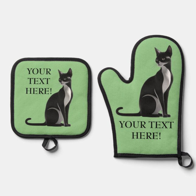 Anpassen des Geschenkes für die grüne Katzenbearbe Ofenhandschuh & Topflappen-Set (Vorderseite)