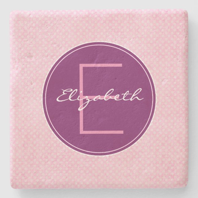 Anpassen des Lila Monogrammkreises an den rosa Pol Steinuntersetzer (Vorderseite)