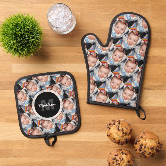 Anpassen des Monogrammmusters Ihres benutzerdefini Ofenhandschuh & Topflappen-Set (Oben Unten)