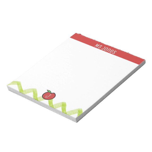 Anpassen des Namens Monogram Apple Teacher Notepad Notizblock (Rotiert)