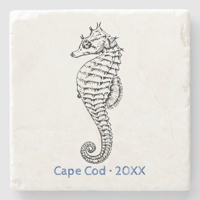 Anpassen des Ocean Seepferd Line Art Stone Unterse Steinuntersetzer (Vorderseite)