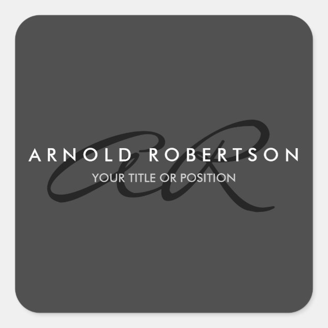 Anpassen des Schlichten grauen Monogramm-Add-Namen Quadratischer Aufkleber (Vorderseite)