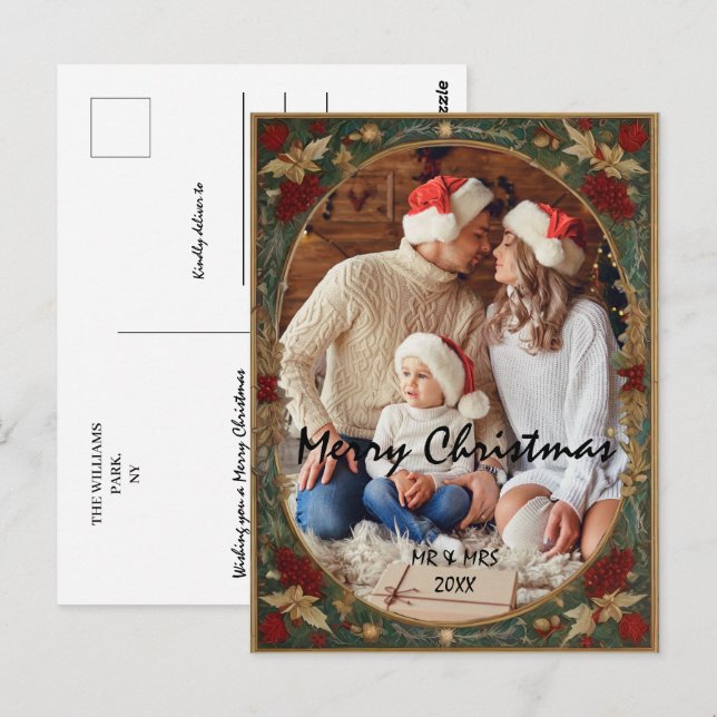 Anpassen des Weihnachtsrahmens mit Ihrem Foto Postkarte (Vorne/Hinten)