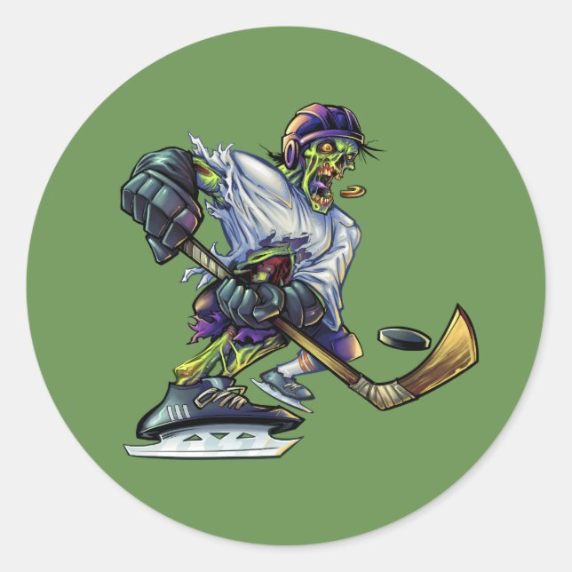Anpassen des Zombie Halloween Hockey Players Runder Aufkleber (Vorderseite)