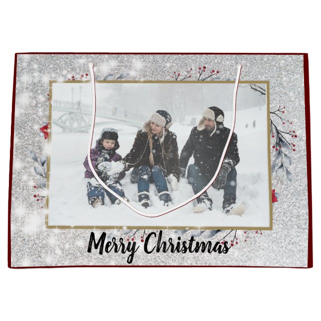 Anpassen Foto Frohe Weihnachtsfeier Große Geschenktüte (Vorderseite)