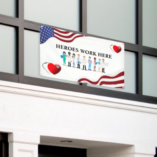 Anpassen Helden arbeiten hier Krankenhaus-Symbol P Banner