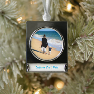 Anpassen Ihres Fotos Weihnachtsschmuck mit Text Banner-Ornament Silber