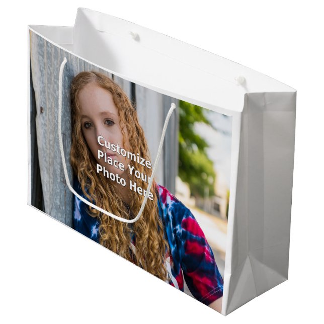 Anpassen mit Ihrem Foto Große Geschenktüte (Vorderseite Schrägansicht)