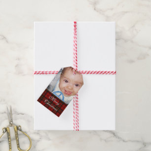 Anpassen mit Ihrem Foto + Roter Tartan Geschenkanhänger