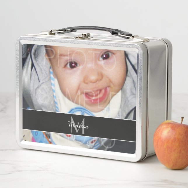 Anpassen mit Ihrem Foto und Monogramm Metall Lunch Box (Beispiel)