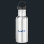 Anpassen mit Name, minimalistischem Blau Edelstahlflasche<br><div class="desc">Maßgeschneidert mit Namen, Text minimalistisch blaue Edelstahlflasche</div>
