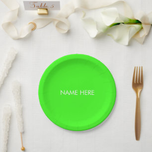 Anpassen mit Namen, minimalistischem Neon grün Pappteller
