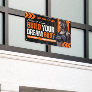 Anpassen Schwarz Orange Grunge Fitnessstudio Frau Banner