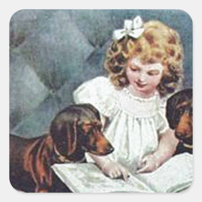 Anpassen von Dackeln mit Vintagen Kindergeschenken Quadratischer Aufkleber (Vorderseite)