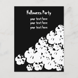 Anpassen von Halloween-Party-Schädel Schwarz-weiß Einladungspostkarte
