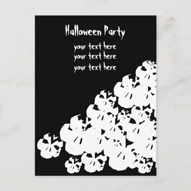 Anpassen von Halloween-Party-Schädel Schwarz-weiß Einladungspostkarte (Vorderseite)