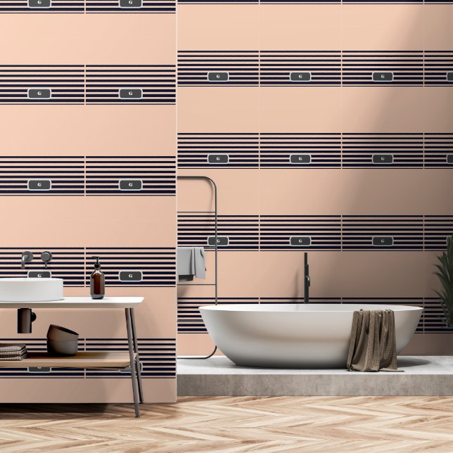 Anpassen von Schwarz-Rosa-Monogramm-Streifen Tapete (Badezimmer)