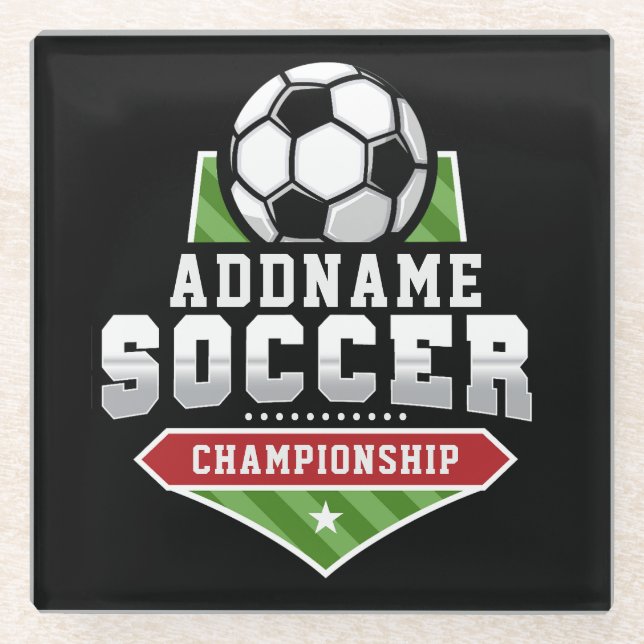 Anpassen von Soccer ADD TEXT Varsity Team Player Glasuntersetzer (Vorderseite)