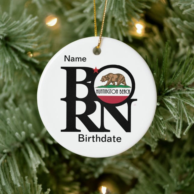 Anpassung GEBOREN Huntington Beach California Keramik Ornament (Baum)