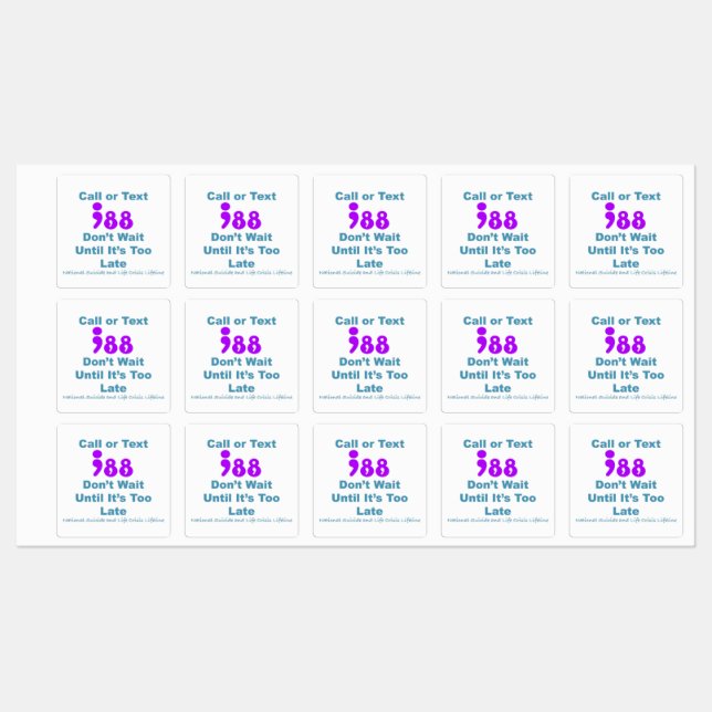 Anruf oder Text 988 Warten Sie nicht Etiketten (Blatt)