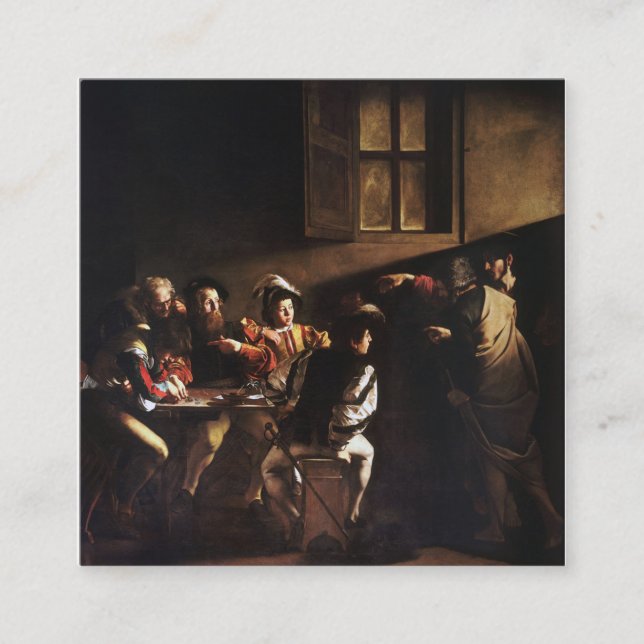 Anrufung von St. Matthew durch Caravaggio Quadratische Visitenkarte (Vorderseite)